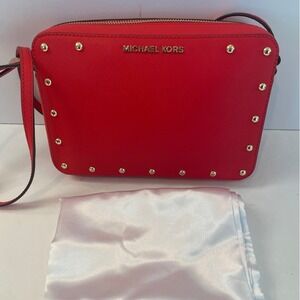 NWOT MICHAEL KORS Red Crossbody Bag Studded Small Handbag Designer Purse‎